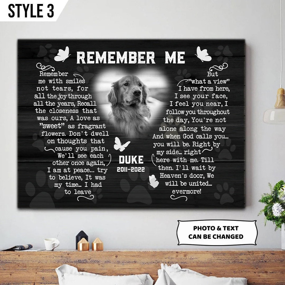 Remember Me With Smiles Not Tears Dog Art On Canvas - Personalized Canvas Poster - Dog Lovers Gifts for Him or Her.jpg