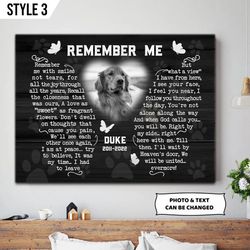 remember me with smiles not tears dog art on canvas, personalized canvas poster, dog lovers gifts