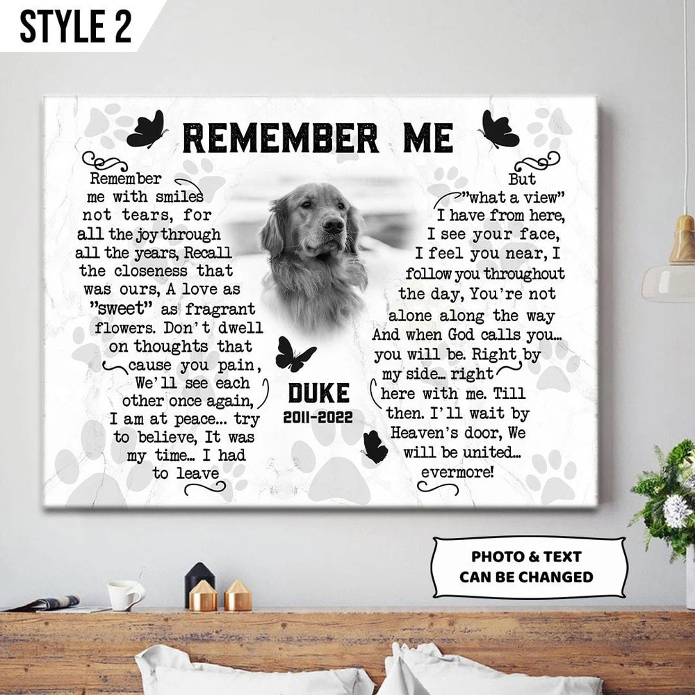 Remember Me With Smiles Not Tears Dog Art On Canvas - Personalized Canvas Poster - Gift For Dog Lovers.jpg