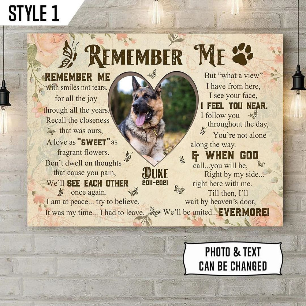 Remember Me With Smiles Not Tears Dog Printable Canvas Poster Personalized - Framed Print Heart Shape Personalized.jpg
