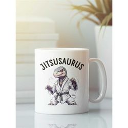 jiu jitsu mug, jitsusaurus coffee cup, jui jitsu gifts, jiu jitsu dinosaur mug, funny martial arts gifts