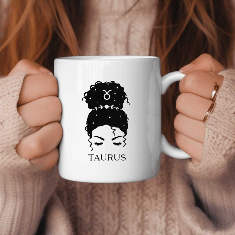 Taurus Coffee Mug, Messy Bun Zodiac Birthday Gift for Her, Horoscope Ceramic Mug.jpg