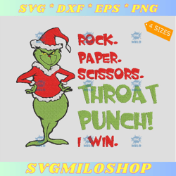 Grinch Rock Paper Scissors Throat Punch Embroidery Design  Grinch Christmas Embroidery Design