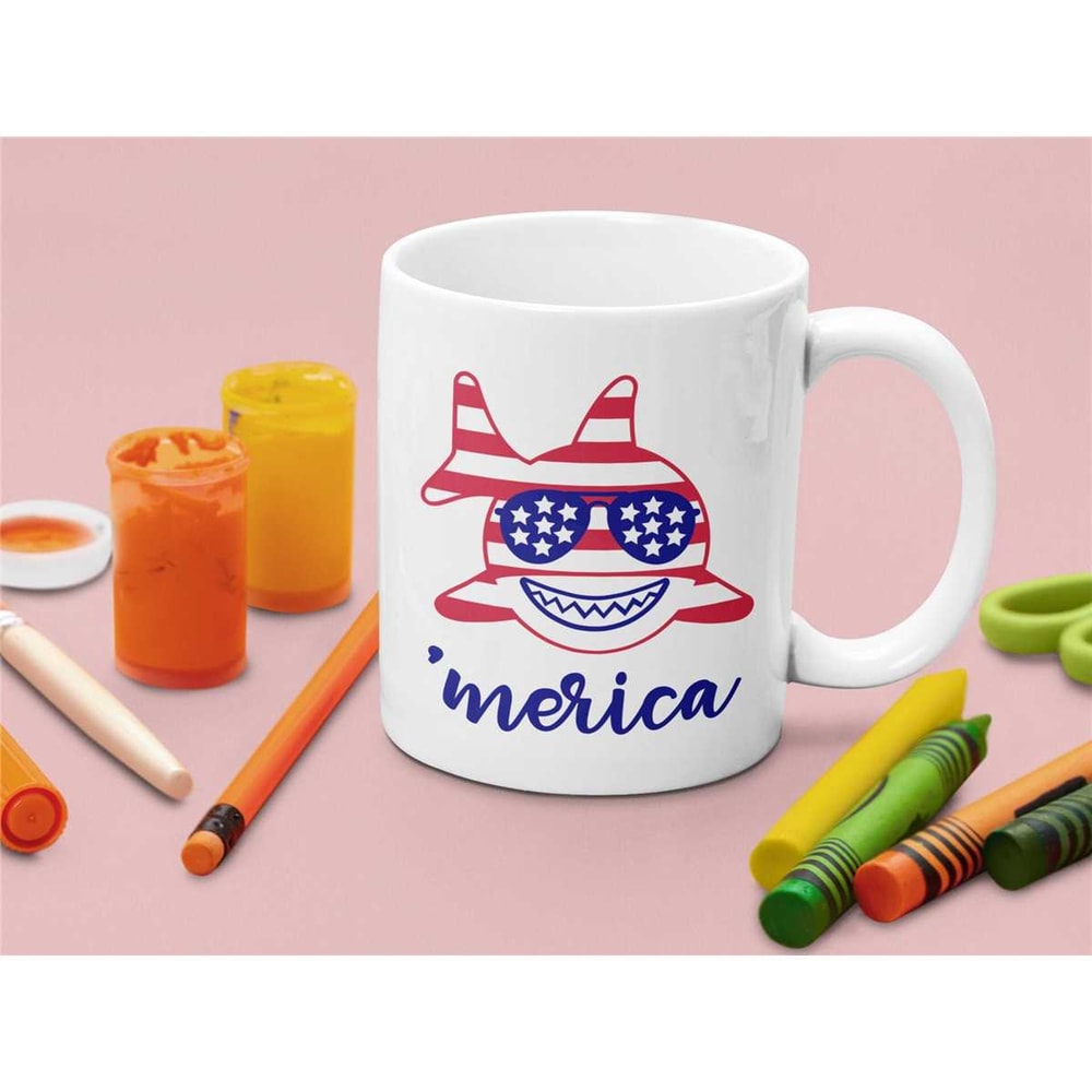 Merica Mug, 4th of July Mug, Fourth of July Mug, Patriotic Mug, Shark Baby Mug, America Mug, 4th of July Gift.jpg