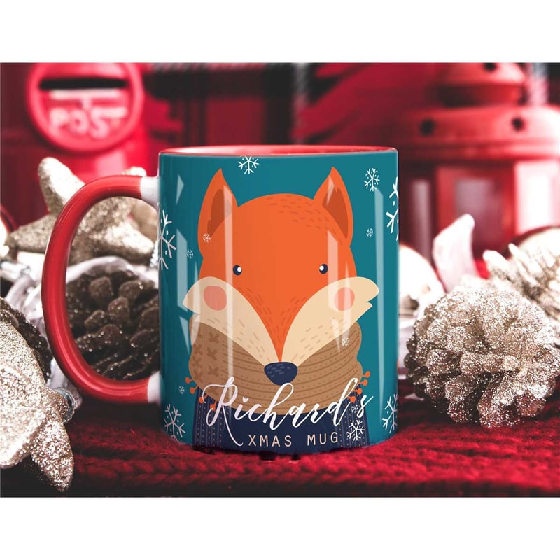 PERSONALISED CHRISTMAS Mug, Secret Santa Gift Him or Her, Fox Mug Gift, Name Xmas Mug, Hot Chocolate Mug Xmas Gift for H.jpg