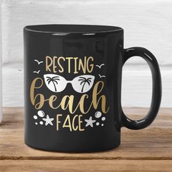 resting beach face mug, funny beach coffee cup, beach humor, gifts for beach lovers, beach house gifts, cheeky beac 1