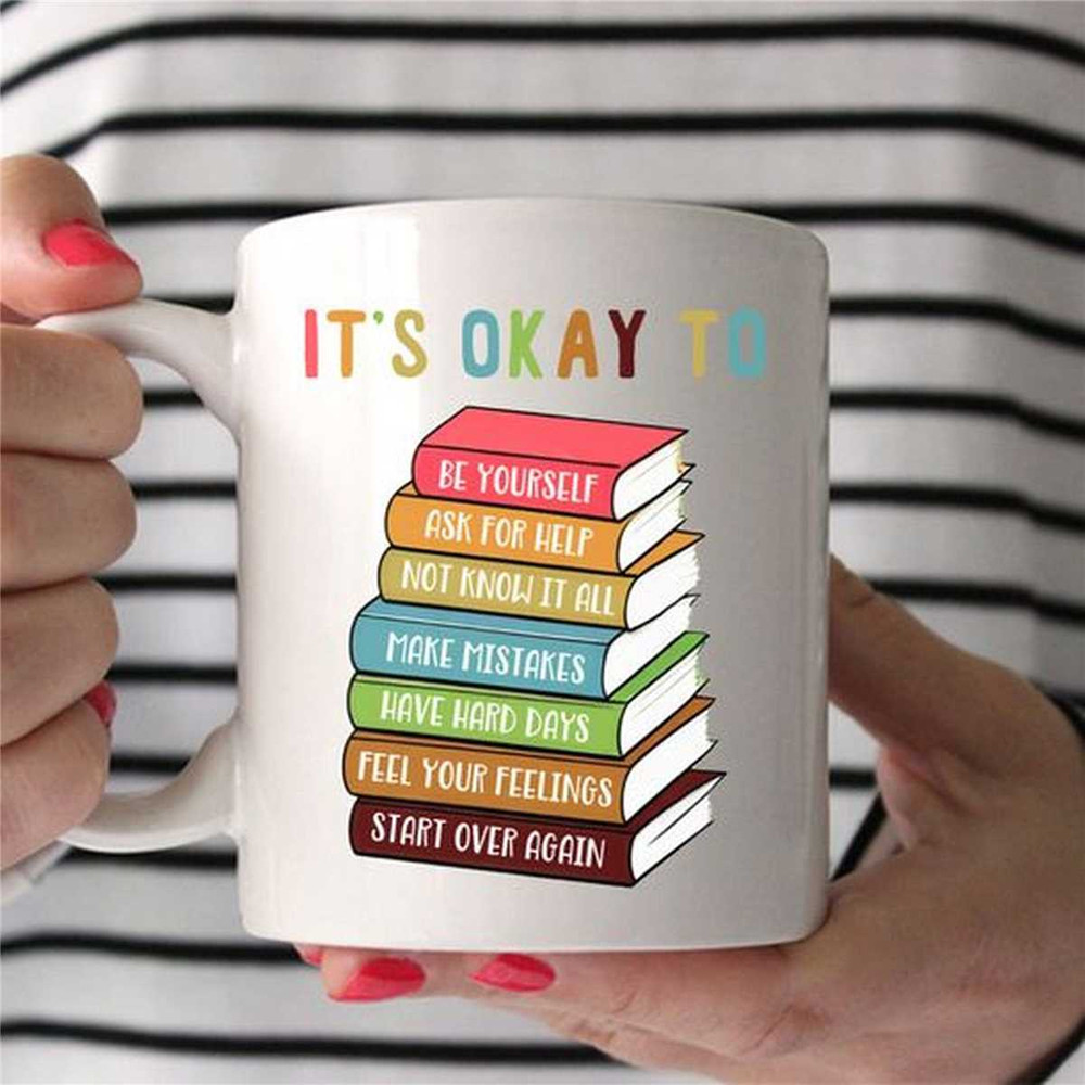 Retro It's Okay To Be Yourself Ask For Help Not To Know It All Mug, Book Lovers Mug, Coffee Mug Gifts, Positive Quotes M.jpg