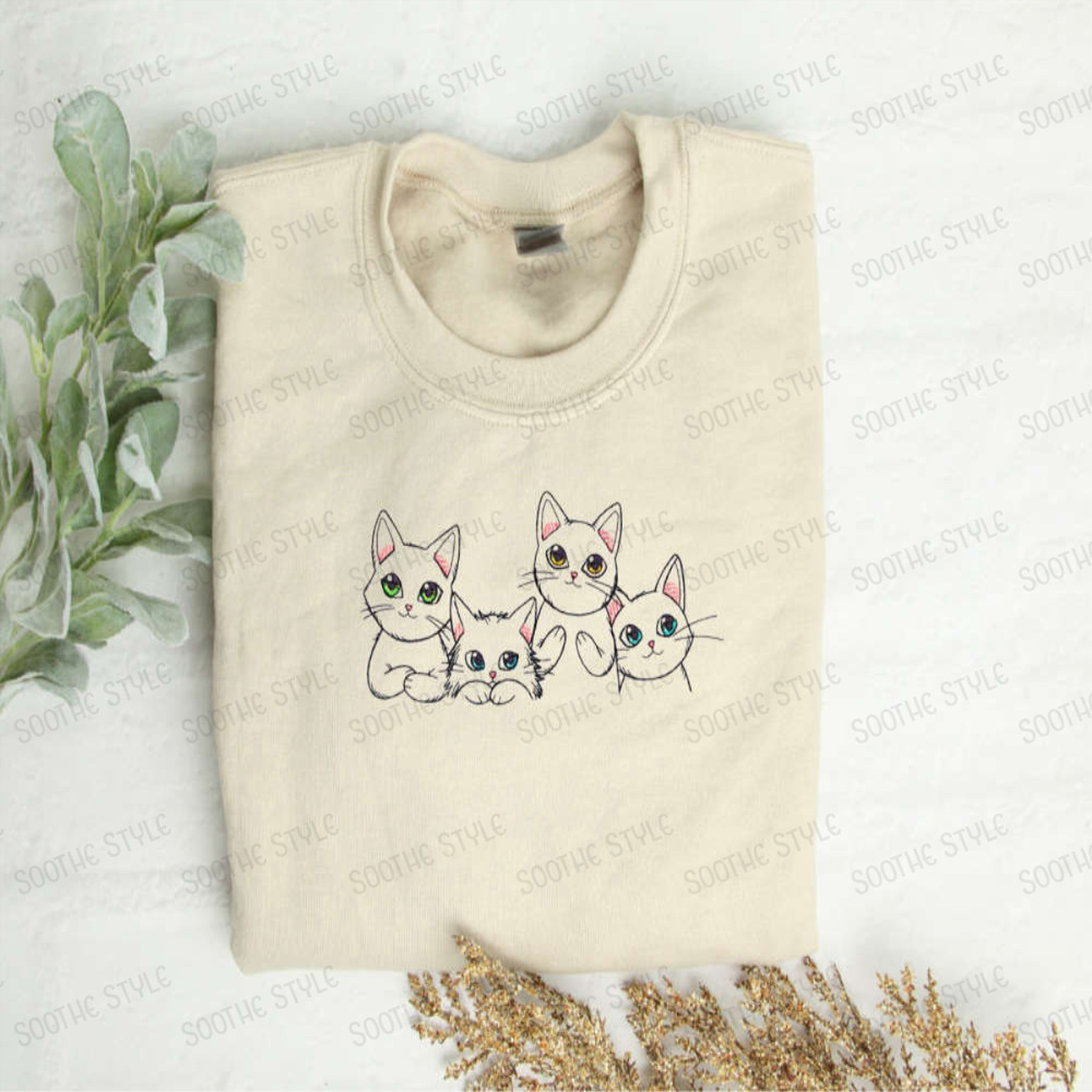 Adorable Cats Embroidered Sweatshirt, Crewneck Aesthetic Sweatshirt, Gift For Cat Lovers.jpg