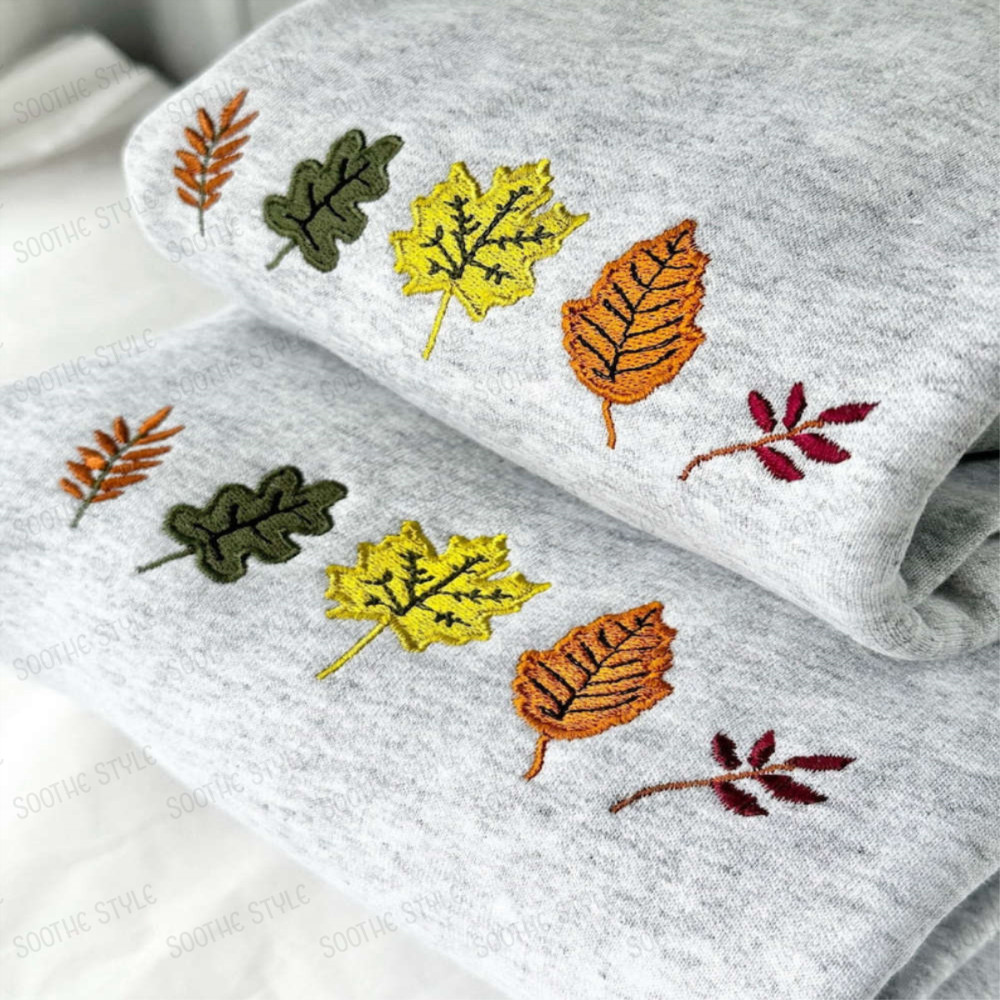 Autumn Leaves Embroidered Sweatshirt 2D Crewneck Sweatshirt Gift For Family.jpg