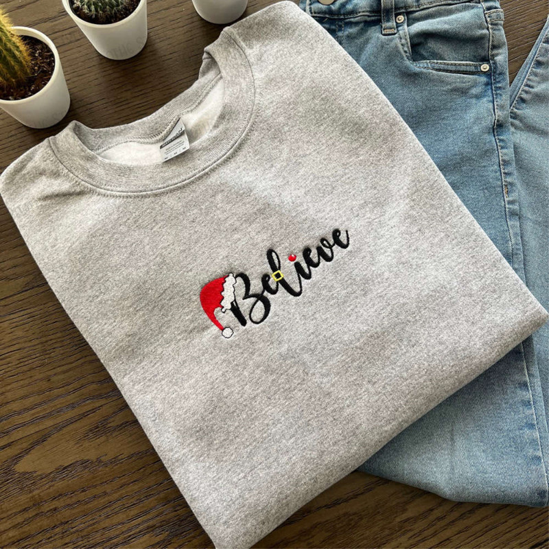 Believe Embroidered Sweatshirt, Merry Christmas Shirt, Best Gift For Christmas.jpg