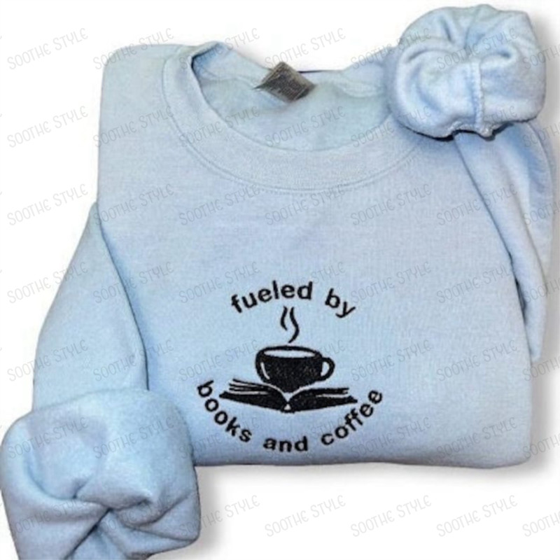 Books and Coffee Embroidered Sweatshirt 2D Crewneck Sweatshirt For Family.jpg