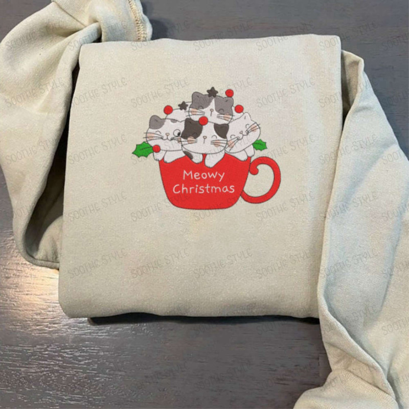 Cat Christmas Embroidered Sweatshirt, Christmas Sweatshirt For Men And Women.jpg