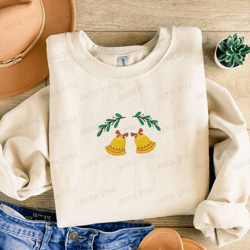 christmas bells embroidered sweatshirt, jingle bells embroidered sweatshirt for christmas