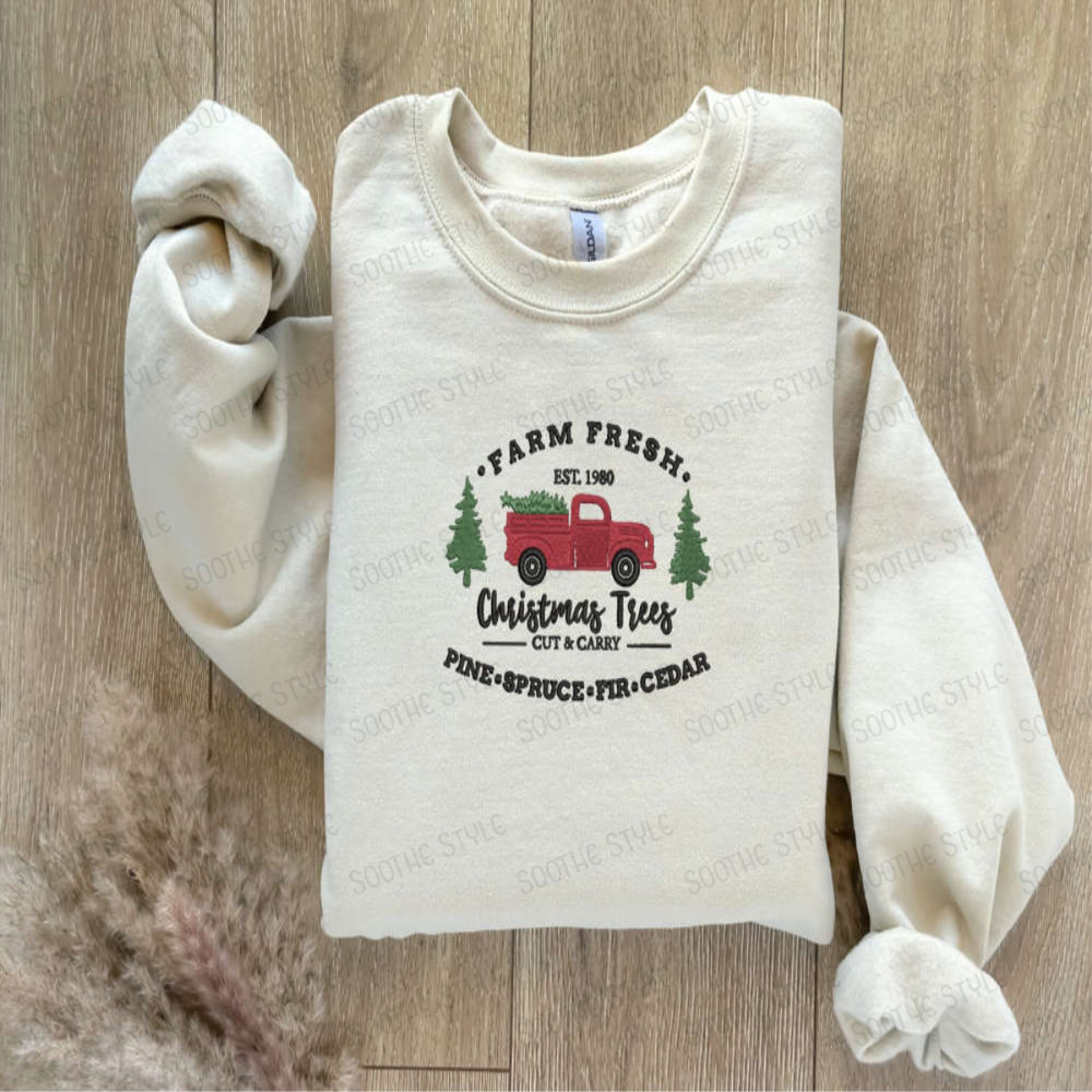Christmas Farm Fresh Truck Embroidered Sweatshirt, Best Gift For Christmas.jpg