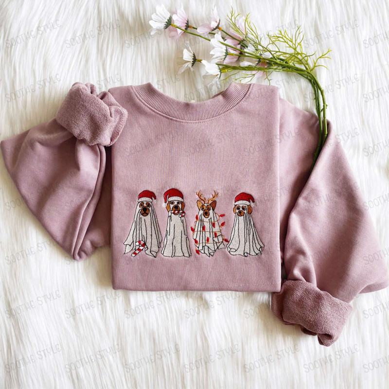 Christmas Ghost Dog Embroidered Sweatshirt, Christmas Dog Sweater, For Dog Lover.jpg