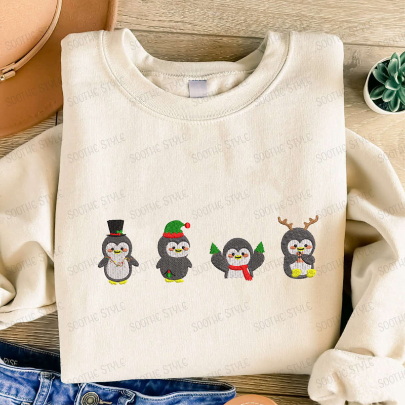 Christmas Penguin Embroidered Sweatshirt, Embroidered Sweatshirt For Family.jpg