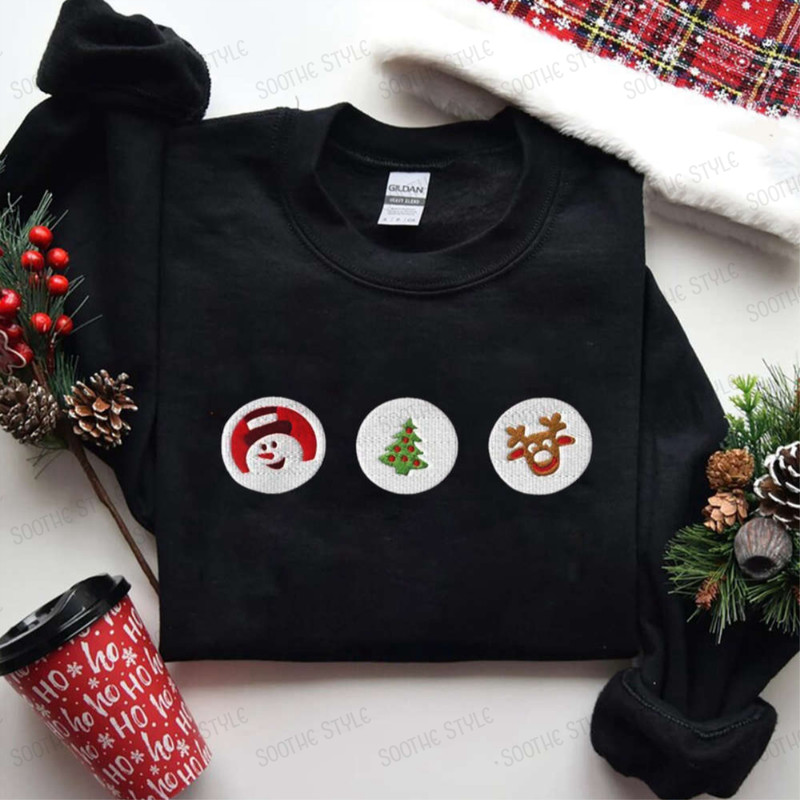 Christmas Sugar Cookies Embroidered Sweatshirt, Santa And Reindeer Crewneck Sweatshirt.jpg