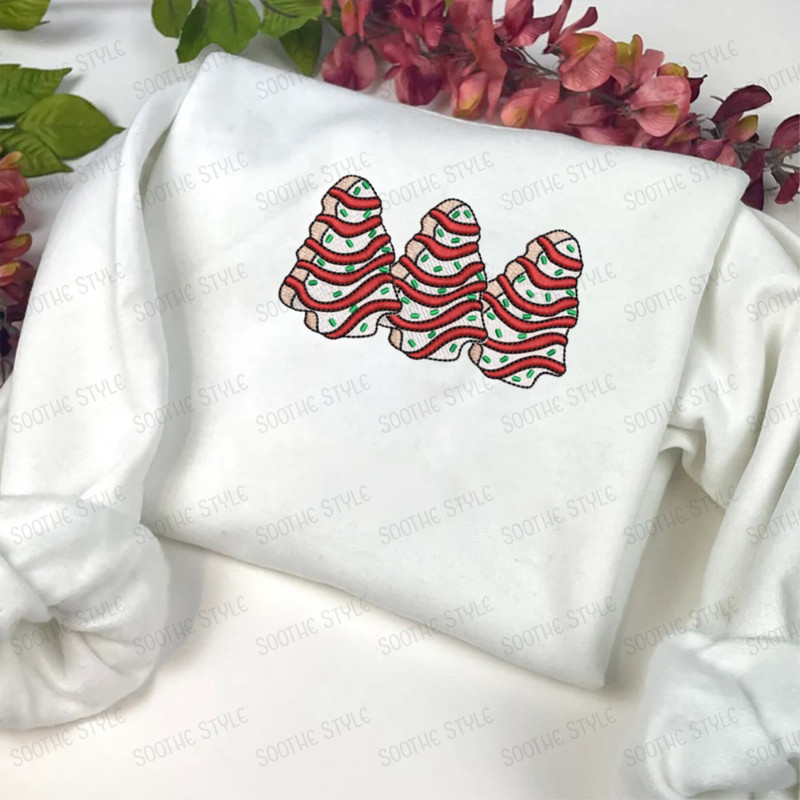 Christmas Tree Cakes Embroidery Sweatshirt, Little Debbie Tree Cakes Sweatshirt For Family.jpg