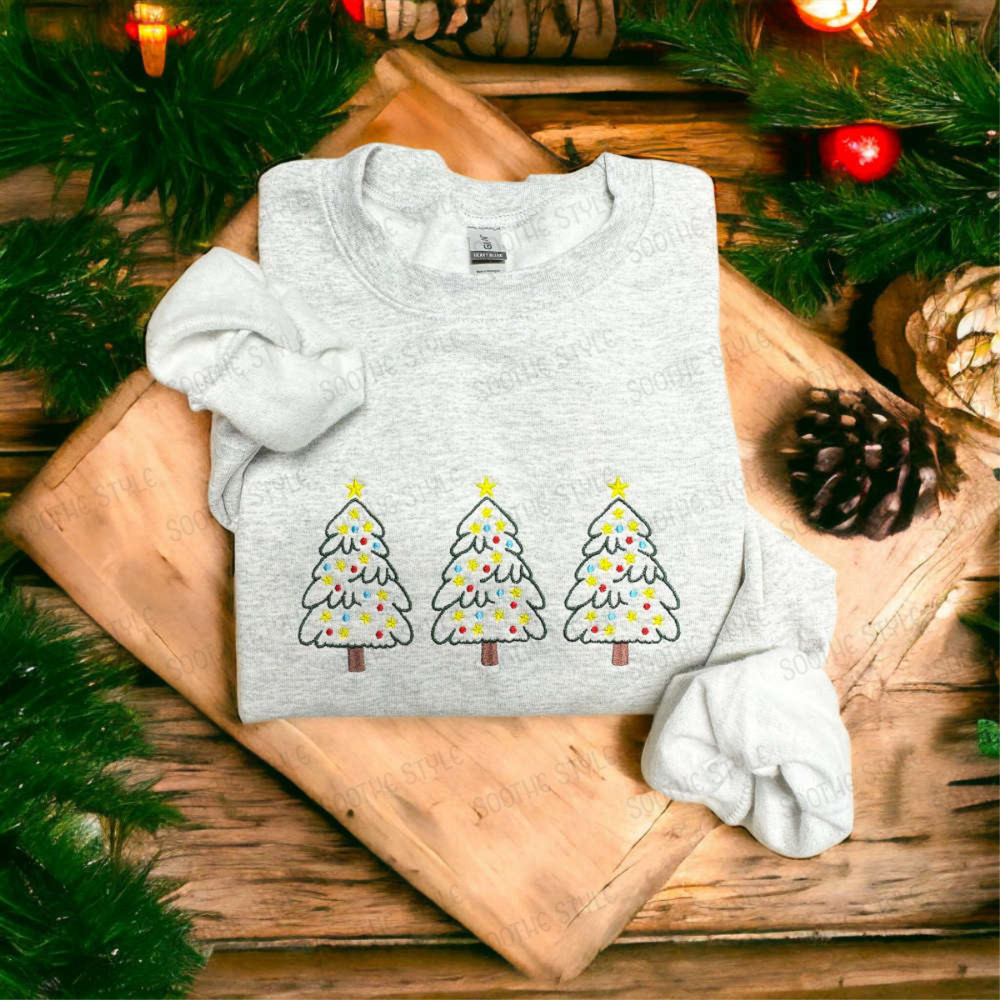 Christmas Tree Embroidered Sweatshirt, Christmas Embroidered Gift For Christmas.jpg