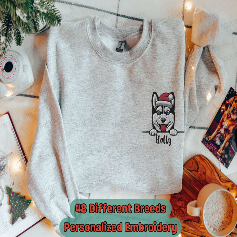 Custom Christmas Dog Embroidered Sweatshirt, Personalized Xmas Sweater For Dog Lovers.jpg
