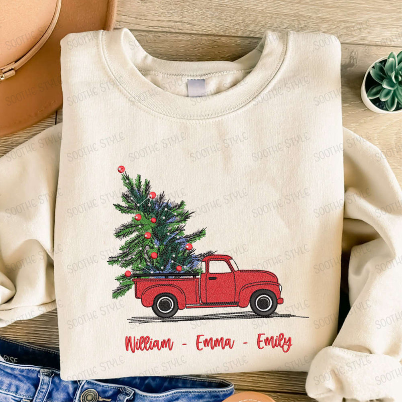 Custom Embroidered Christmas Truck Sweatshirt, Embroidered Sweatshirt For Christmas.jpg