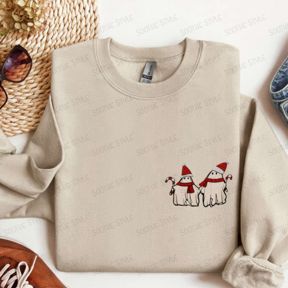 Cute Christmas Ghost Halloween Embroidered Sweatshirt For Men And Women.jpg