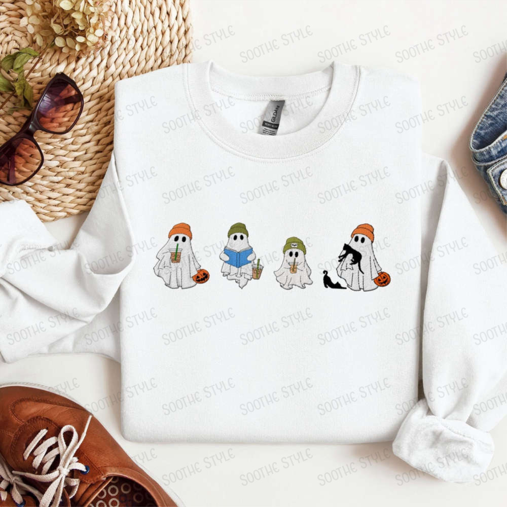 Cute Ghosts Embroidered Sweatshirt 2D Crewneck Sweatshirt Gift For Family.jpg