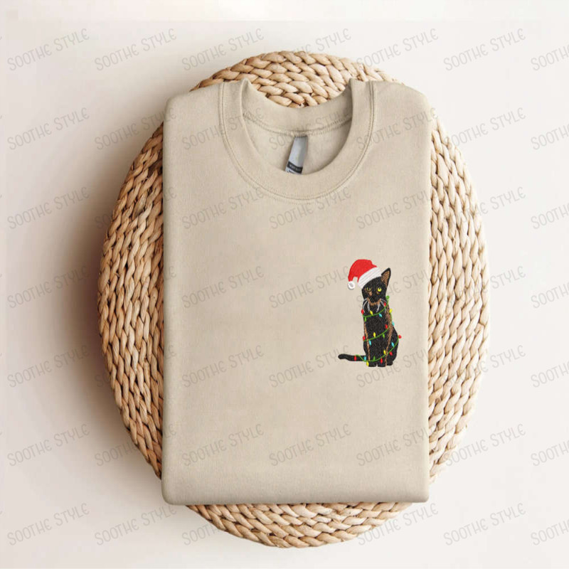Embroidered Black Cat Christmas Sweatshirt, Gift For Christmas.jpg