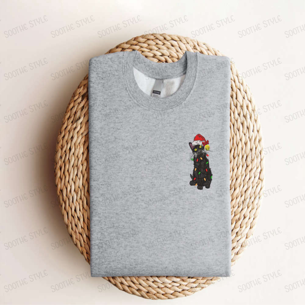 Embroidered Black Cat Santa Christmas Sweatshirt, 2D Crewneck Sweatshirt For Women.jpg