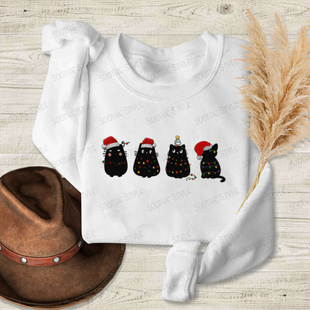 Embroidered Cat, Christmas Sweatshirt, Cat Mom Sweater, Embroidered Sweatshirt, Cat Lovers Gift.jpg