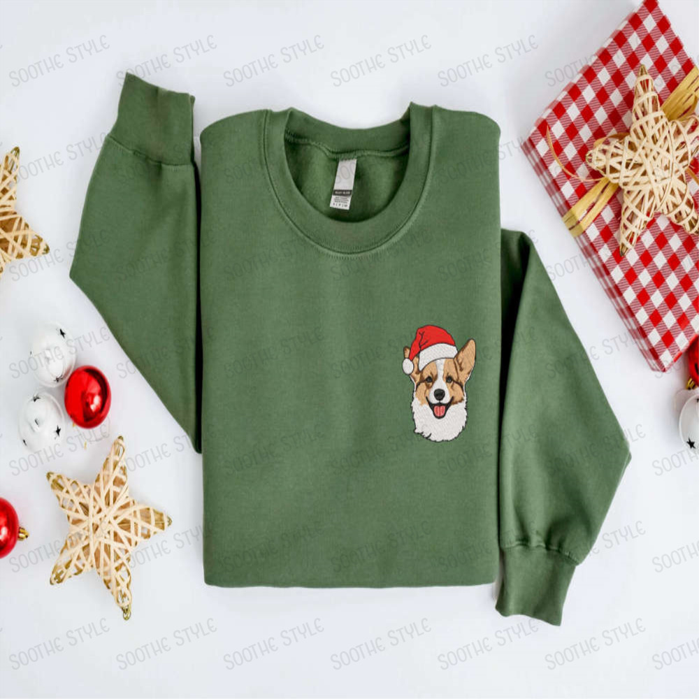 Embroidered Christmas Corgi Dog Sweatshirt, Embroidered Sweater For Family.jpg