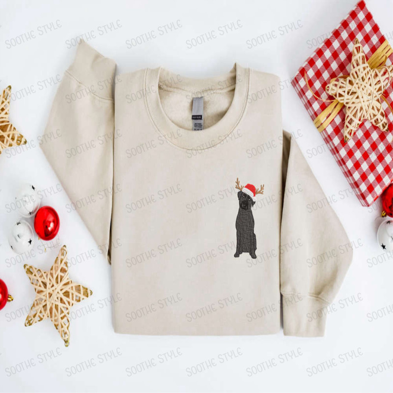 Embroidered Christmas Dog Sweatshirt, Black Lab Labrador Christmas Sweater For Family.jpg