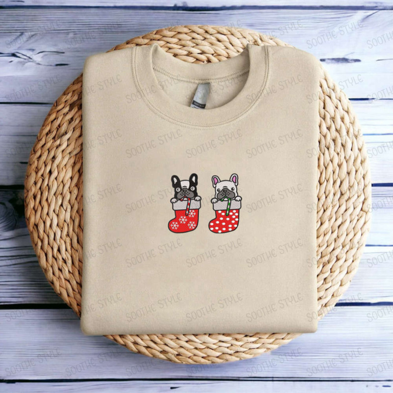 Embroidered Christmas Dog Sweatshirt, French Bulldog Christmas Sweatshirt For Family.jpg
