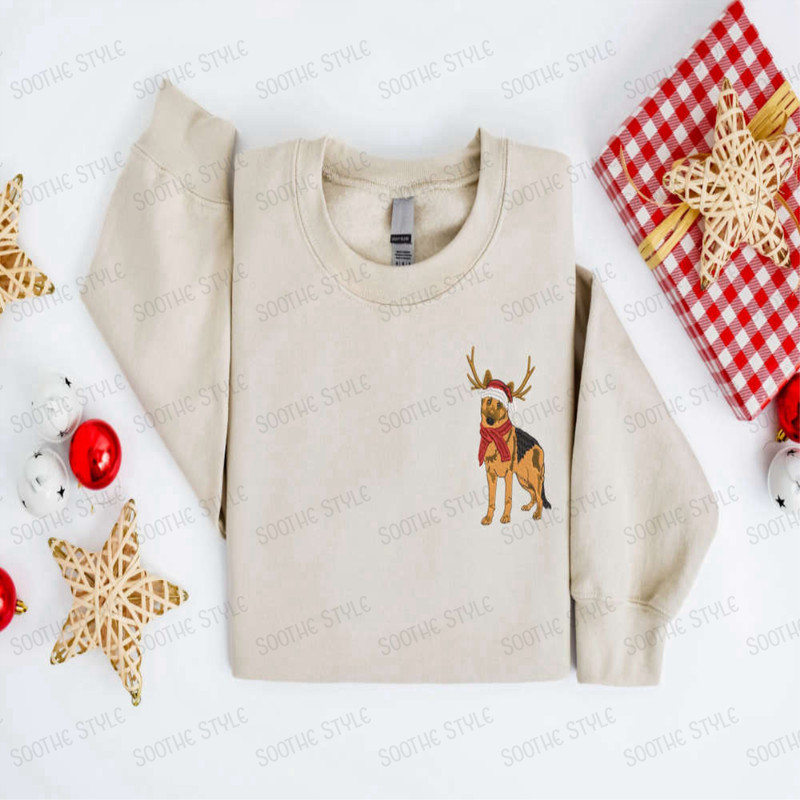 Embroidered Christmas Dog Sweatshirt, German Shepherd Reindeer Christmas For Family.jpg
