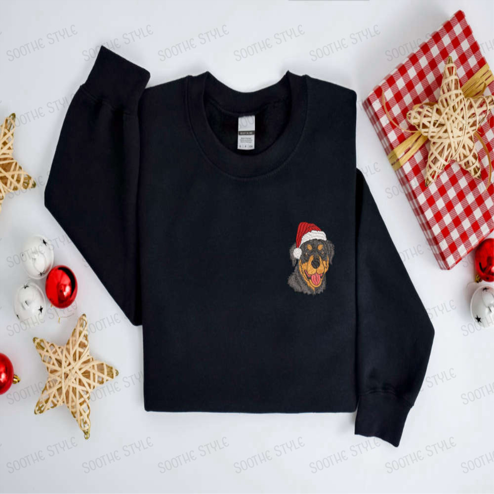 Embroidered Christmas Dog Sweatshirt, Rottweiler Santa Dog Sweatshirt For Family.jpg