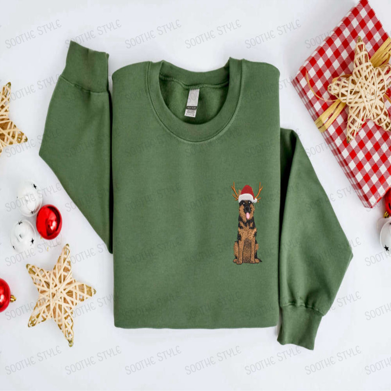 Embroidered Christmas German Shepherd Dog Sweatshirt Gift For Dog Lover.jpg