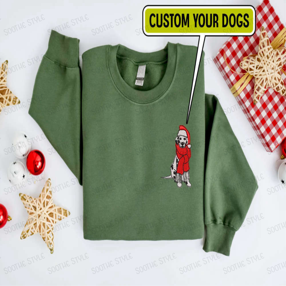 Embroidered Custom Christmas Dog Sweatshirt, Personalize Dog Christmas Sweater For Family.jpg