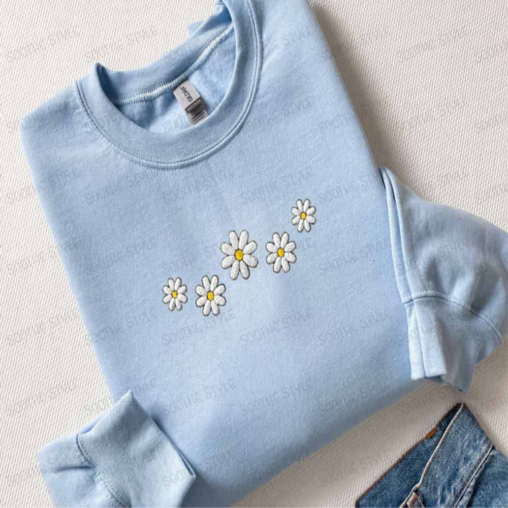 Embroidered Floral Daisy Sweatshirt, Embroidered Daisy Sweatshirt, Gift For Family.jpg