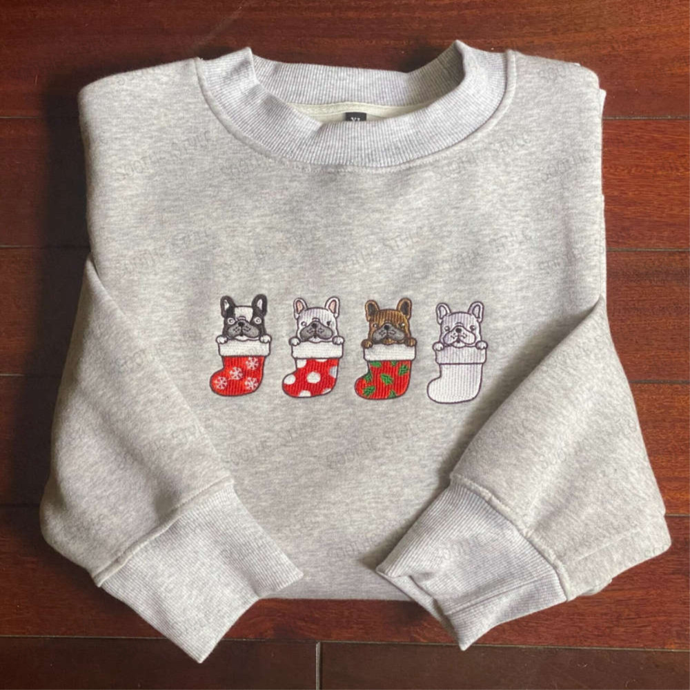 Embroidered French Bulldog Santa Christmas Sweatshirt, Best Gift For Christmas.jpg