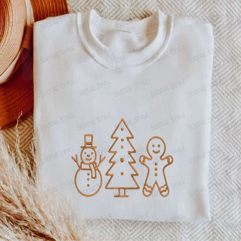 Embroidered Gingerbread Cookies Sweatshirt, Christmas Gift Embroidery Sweater.jpg