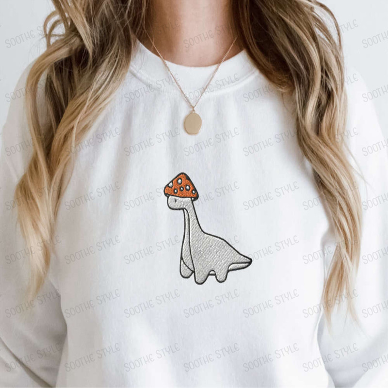 Embroidered Mushroom Dinosaur Sweatshirt, Mushroom Dinosaur Shirt, Dinosaur Gift.jpg