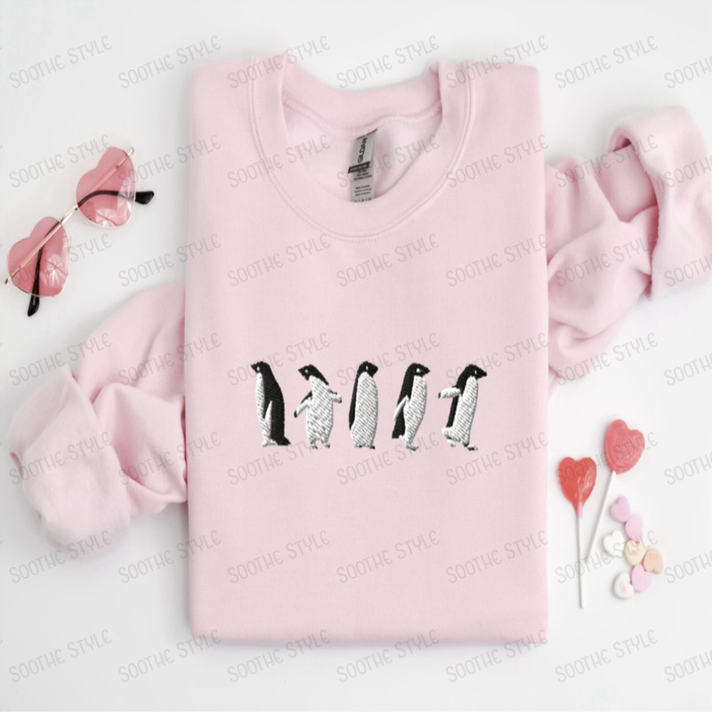 Embroidered Penguin Sweatshirt, Embroidered Penguin Sweatshirt, Gift For Family.jpg