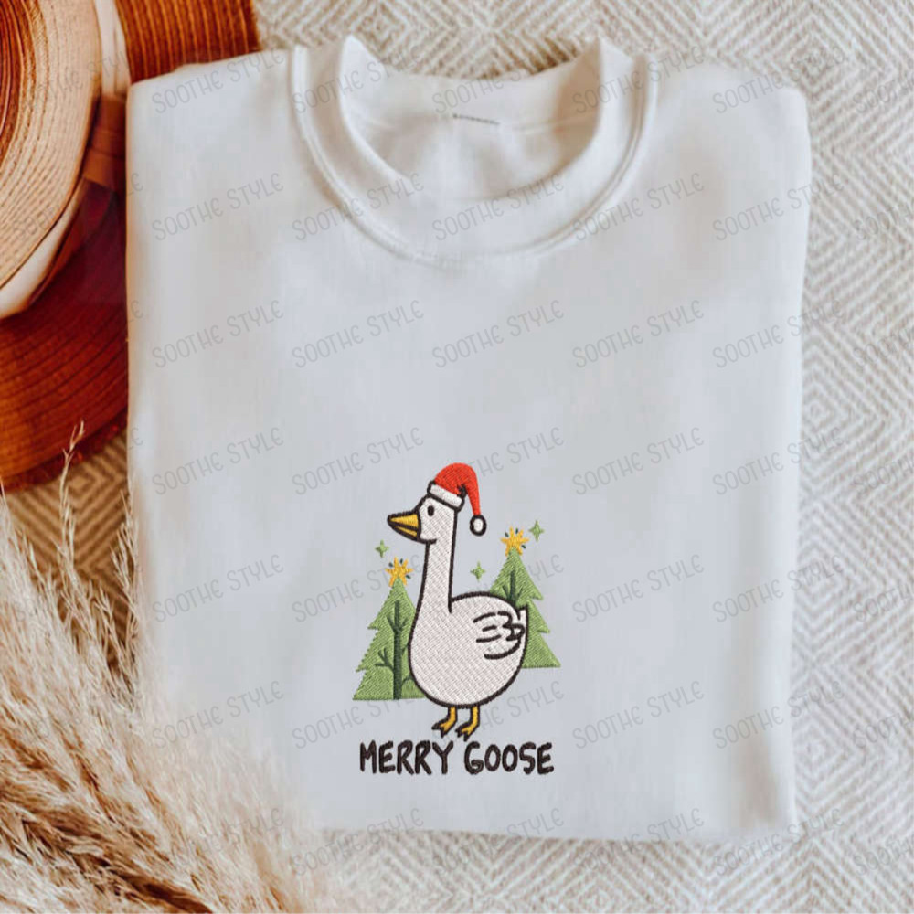 Embroidered Silly Goose Christmas Sweatshirt, Merry Goose Crewneck For Family.jpg