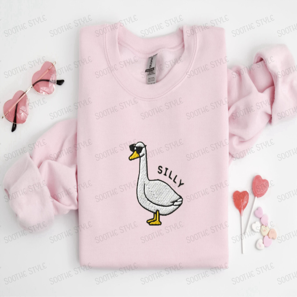 Embroidered Silly Goose Sweatshirt, Goose Sunglasses Crewneck Sweatshirt For Family.jpg