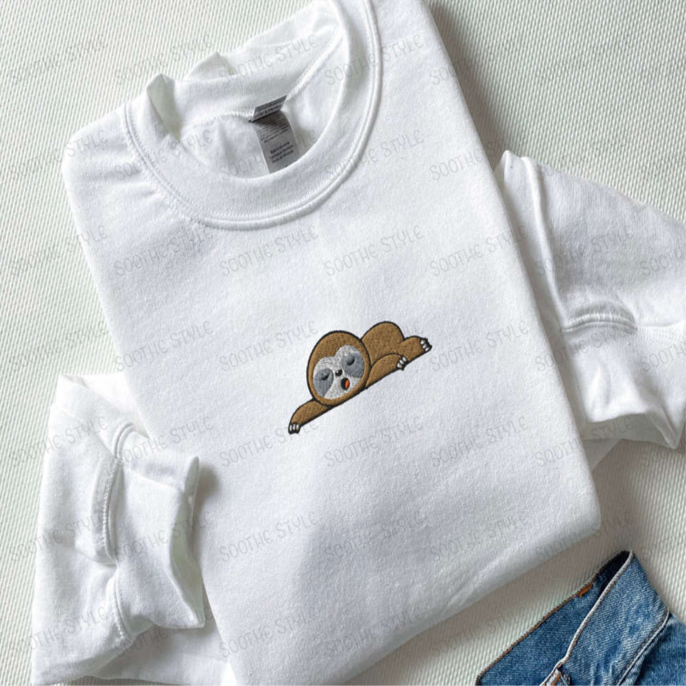 Embroidered Sloth Sweatshirt, Embroidered Sleeping Sloth Sweatshirt For Family.jpg