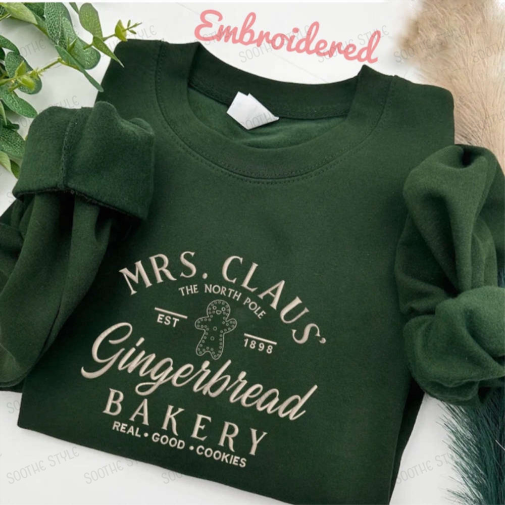 Embroidered Sweatshirt Crewneck Jumper, Mrs Claus Gingerbread Barkey Sweatshirt.jpg