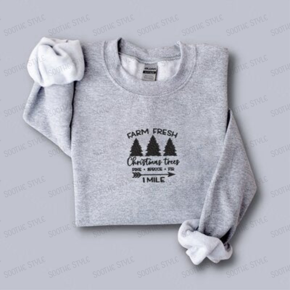 Farm Fresh Christmas Trees Embroidered Sweatshirt 2D Crewneck Sweatshirt For Family.jpg