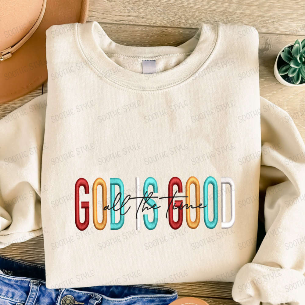 God is Good Embroidered Sweatshirt, Christmas Embroidery Crewneck For Family.jpg