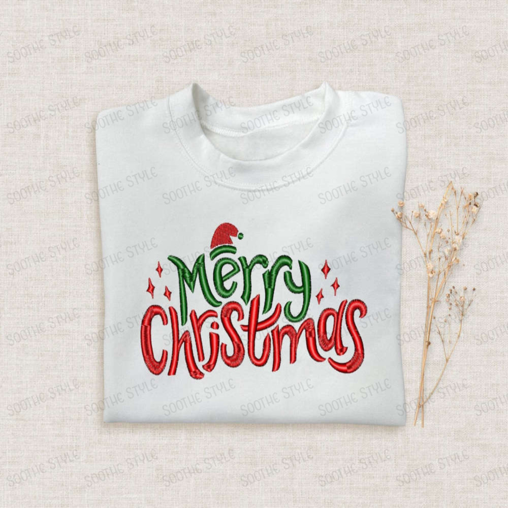 Happy Christmas Embroidered Sweatshirt 2D Crewneck Sweatshirt For Family.jpg