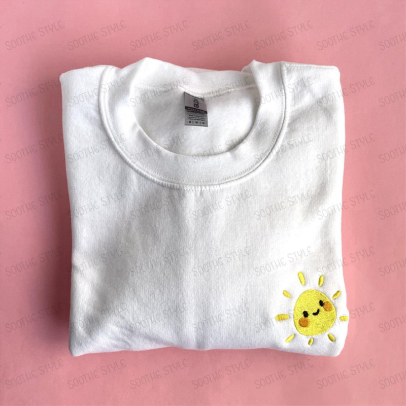 Happy Sun Embroidered Sweatshirt 2D Crewneck Sweatshirt Gift For Family.jpg